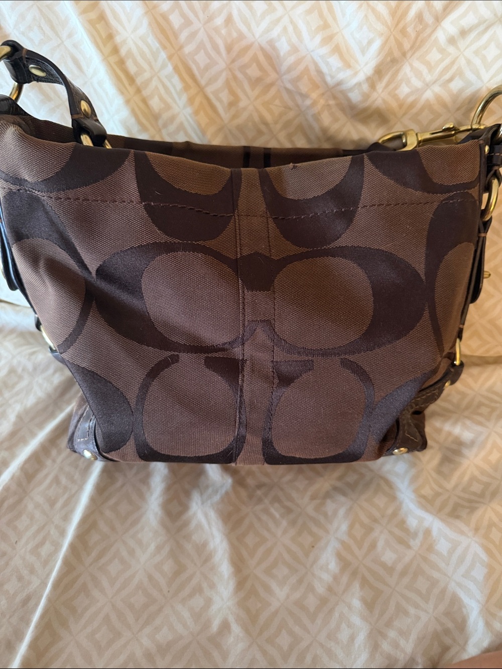 Authentic Coach Carly Signature Jacquard Chocolate Hobo Bag - Picture 2 of 14